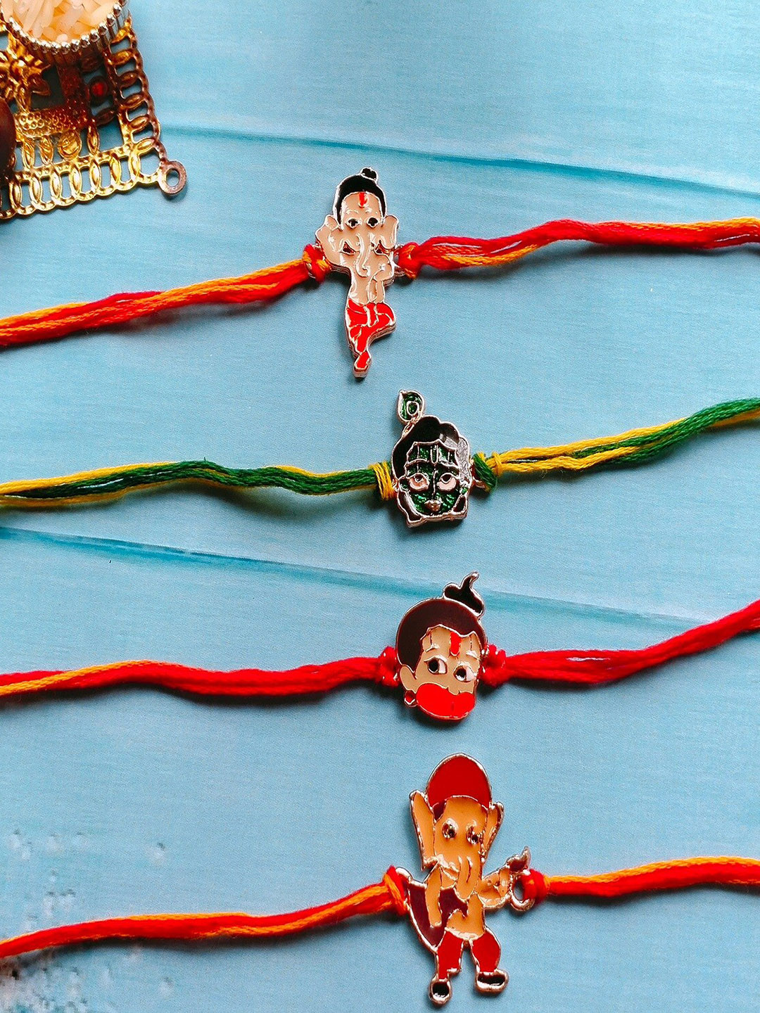 Mahi Kids Set of 4 Lord Ganesha & Lord Krishna Charm Rakhis
