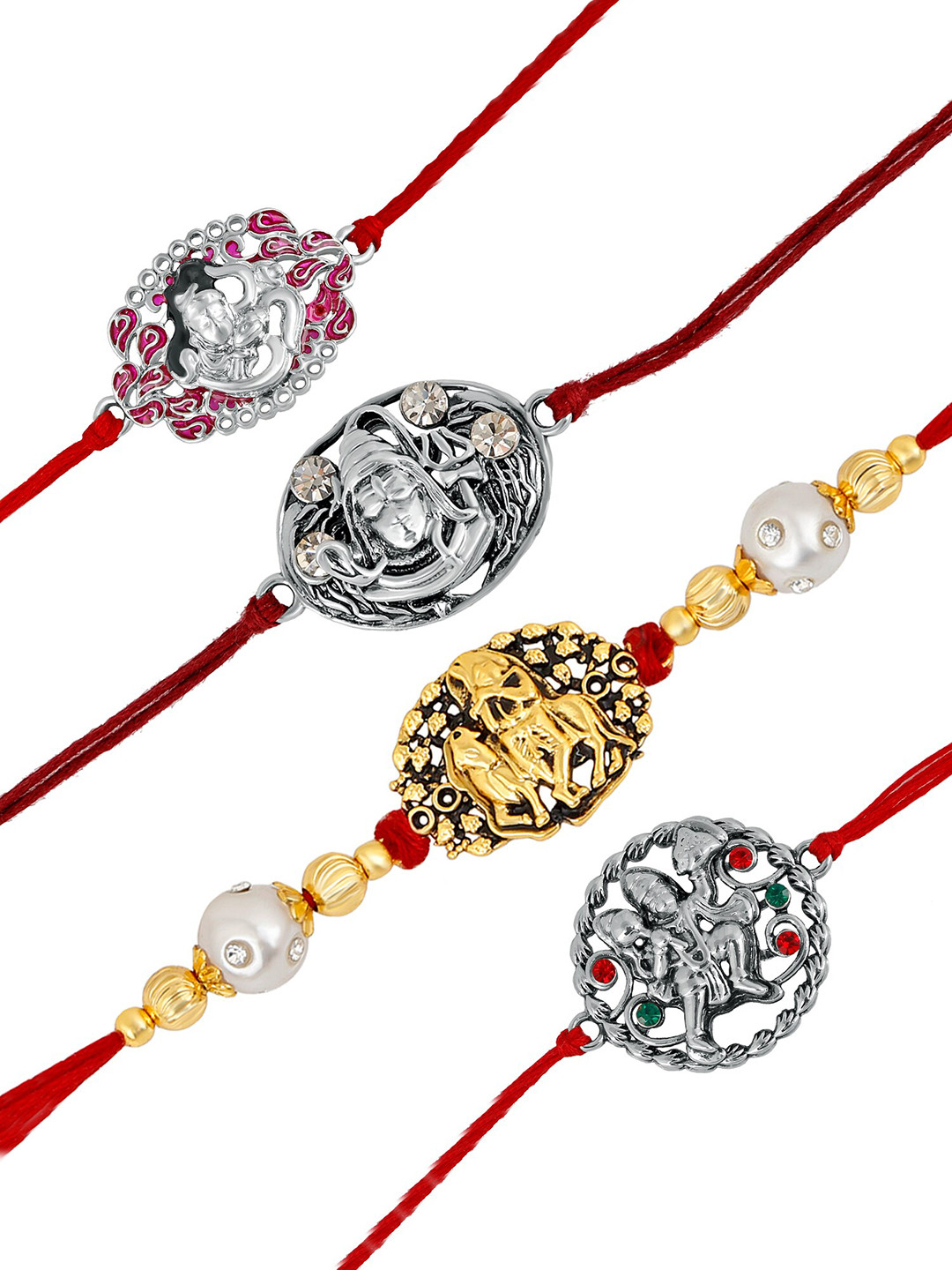 Mahi Set Of 4 Lord Hanuman Krishna & Shiva Charm Rakhis