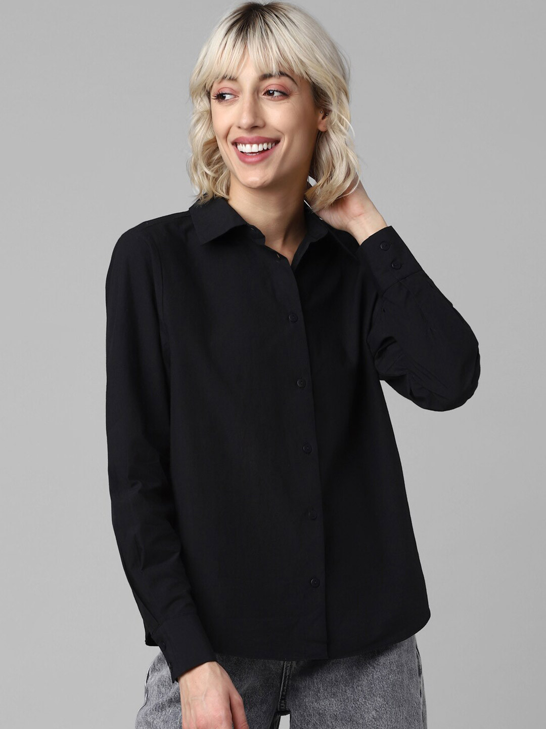 ONLY Spread Collar Cotton Casual Shirt