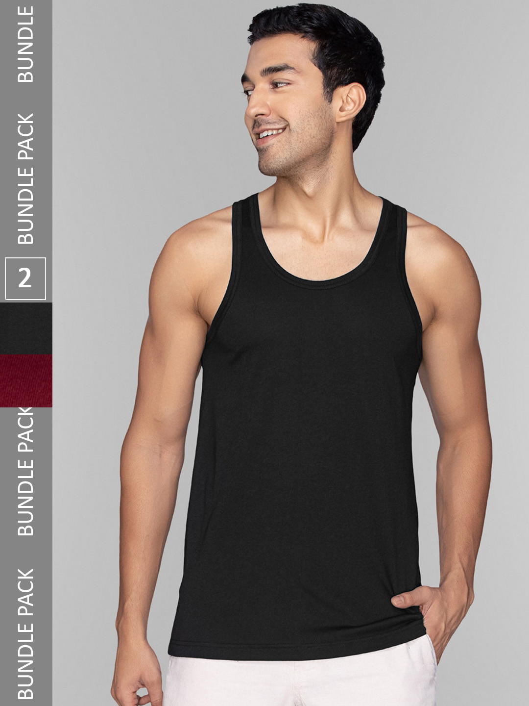 XYXX Men Pack of 2 ACE Modal-Cotton Solid Round Neck Vest XYVEST2PCKN10