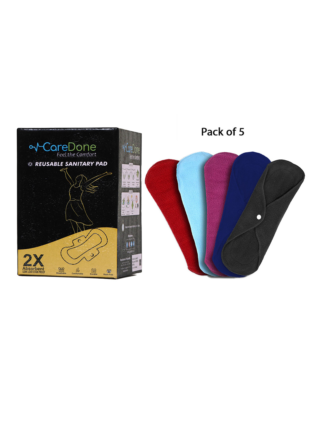 CareDone Set of 5 Ultra Thin Rash-Free Reusable Sanitary Cloth Pads