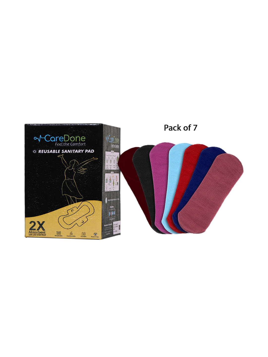 CareDone Set of 7 Ultra Thin Rash-Free Reusable Sanitary Cloth Pads