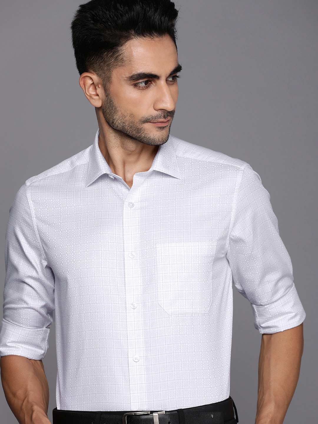 Louis Philippe Classic Fit Checked Pure Cotton Formal Shirt