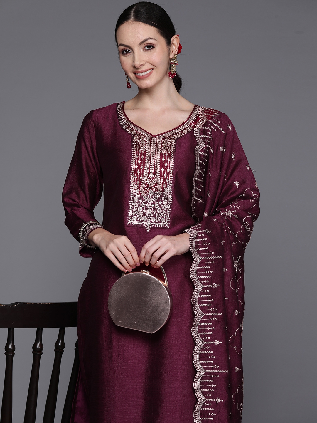 Indo Era Ethnic Motifs Embroidered Sequinned Kurta With Trousers & With Dupatta - Kurta Sets for Women 23568420 | Myntra