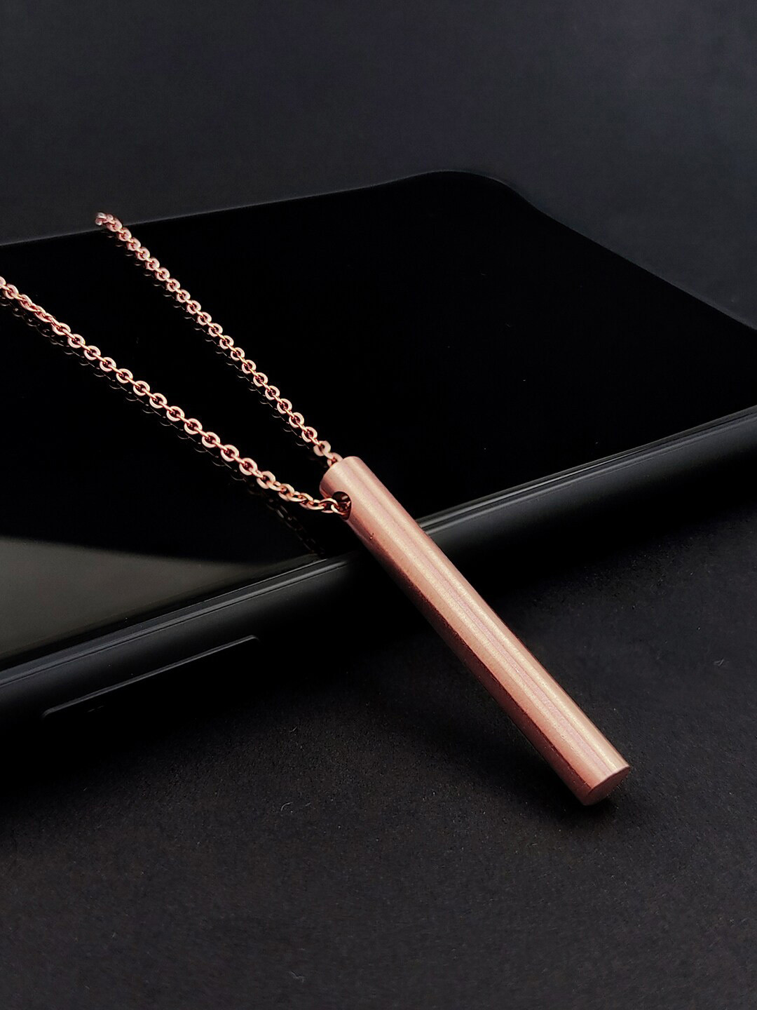 Saizen Rose Gold-Plated Round Bar-Charm Pendant With Chain