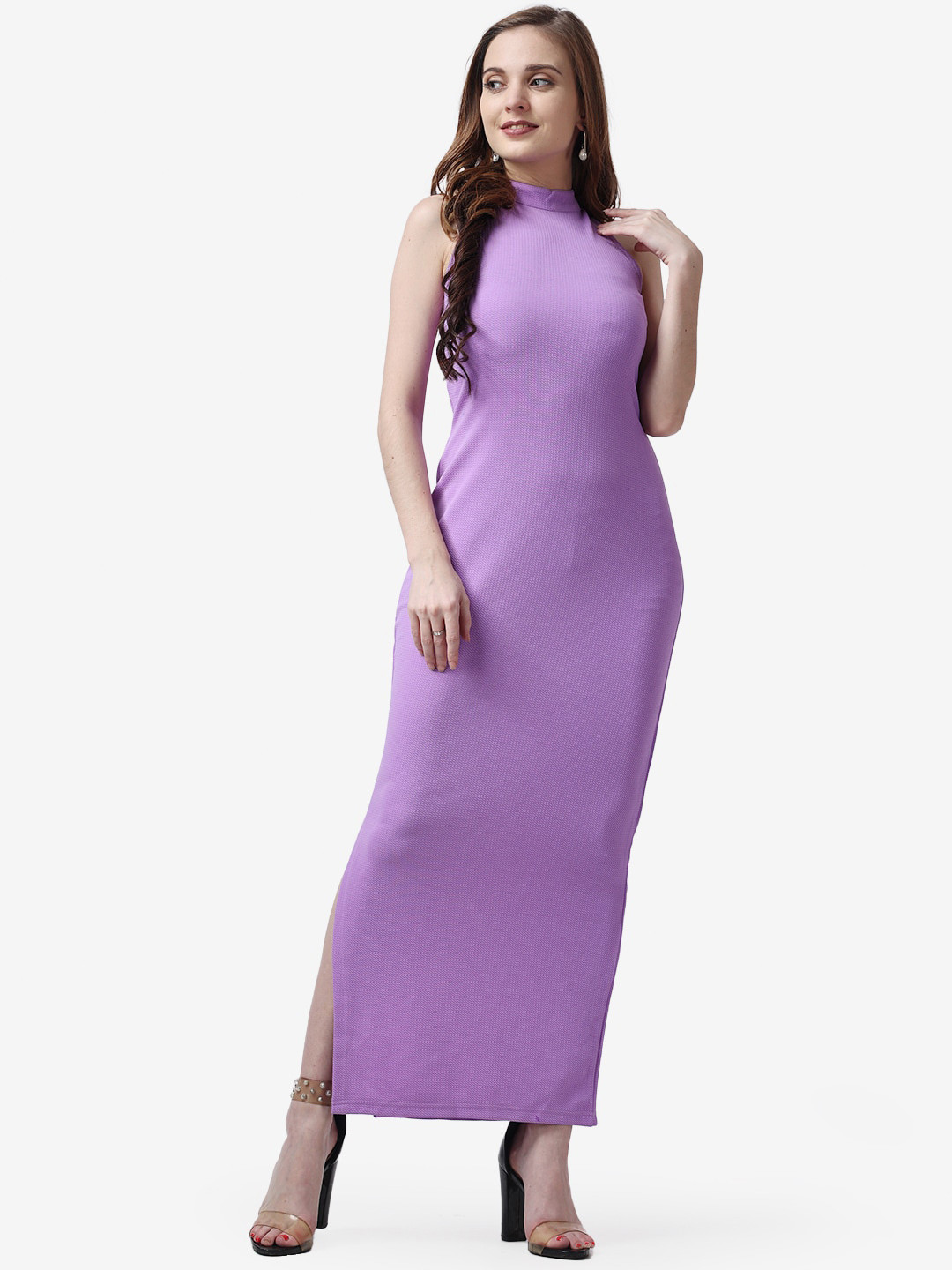 Popwings Ribbed Sleeveless High Neck Bodycon Maxi Dress