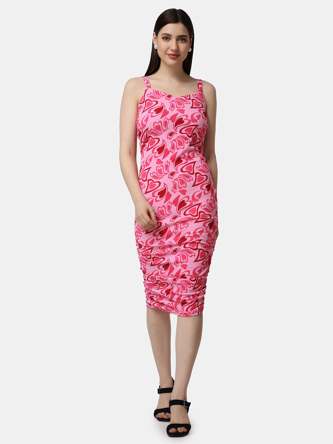 Popwings Printed Shoulder Straps Bodycon Dress