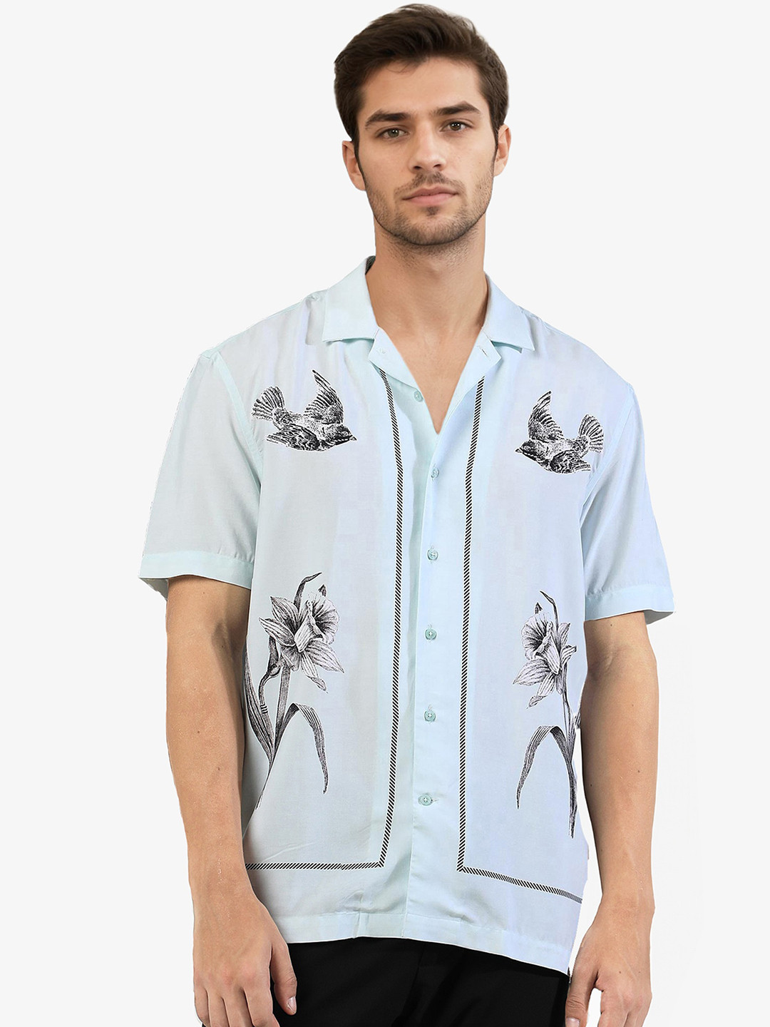 RARE RABBIT Men Nicaro Slim Fit Floral Printed Opaque Shirt