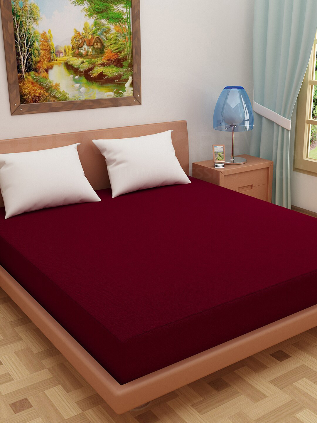 DREAM CARE Maroon Terry Cotton Queen Waterproof Mattress Protector