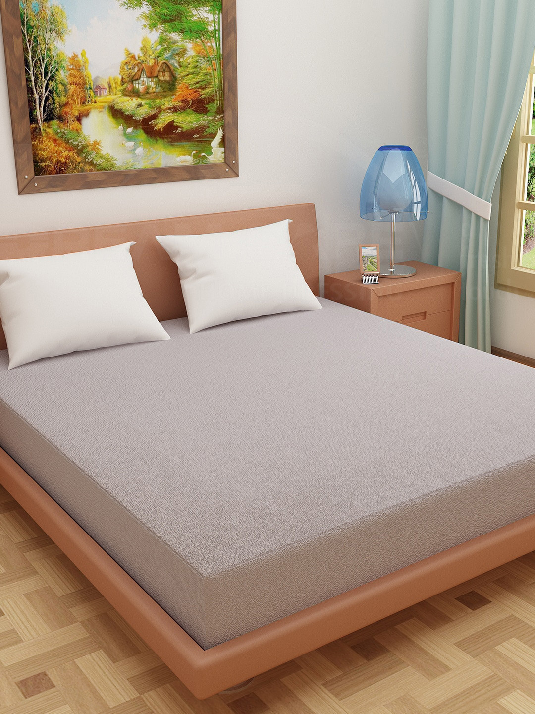 DREAM CARE Grey Cotton Waterproof Single Bed Mattress Protector