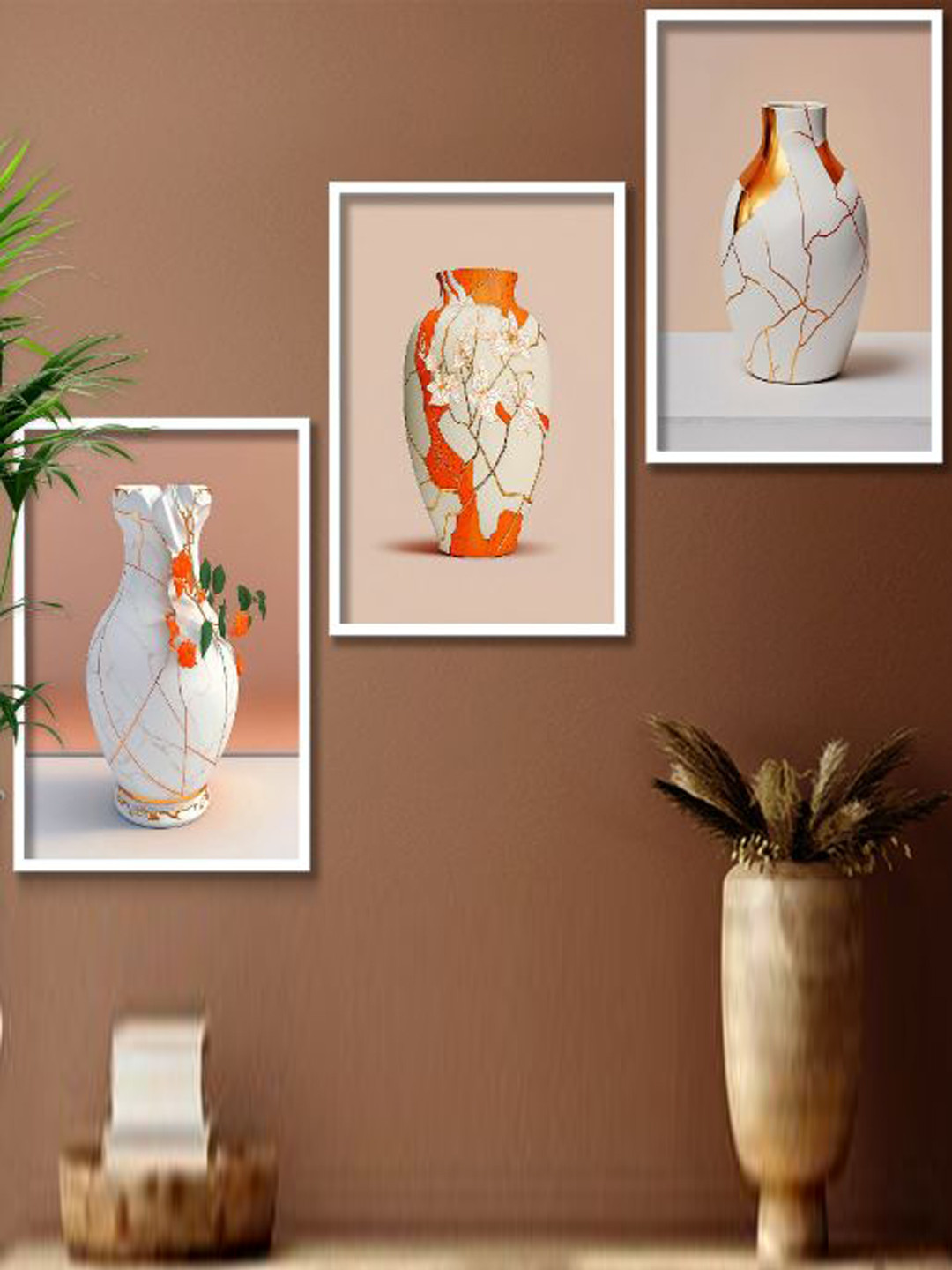 SAF White 3-Pieces Modern Art Printed Framed Wall Art
