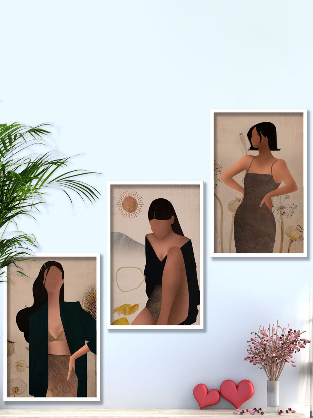 SAF Abstract Women Paper 3 Piece Wall Rectangle Paintings Wall Art - 13.5 x 10.5In