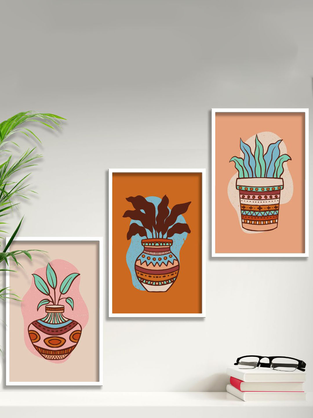 SAF Rust & Pink 3-Pieces Modern Art Printed Framed Wall Art