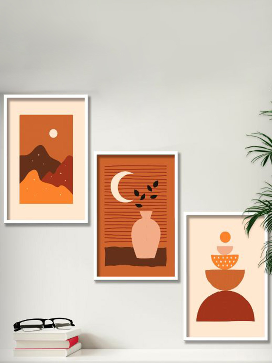 SAF Rust Wood 3 Pcs Wall Living Room Rectangle Potrait Paintings Wall Art -10.5 x 13.5In