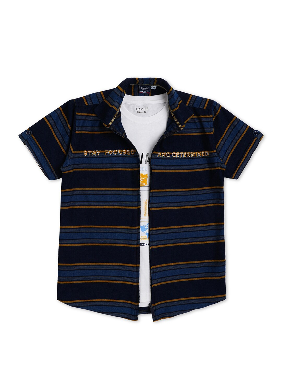 CAVIO Boys Comfort Stripes Striped Casual Pure Cotton Shirt With T-shirt