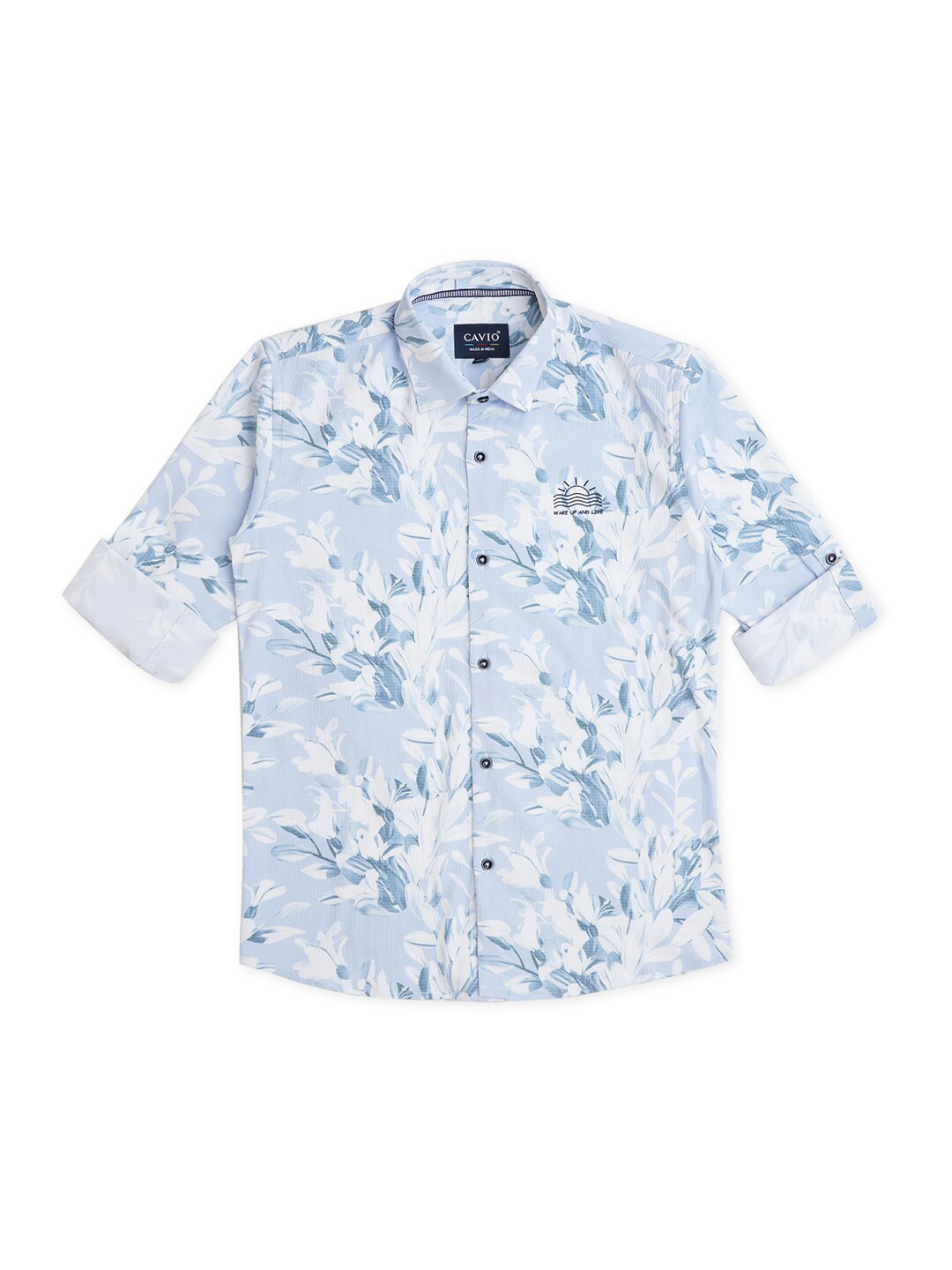 CAVIO Boys Comfort Floral Printed Roll Up Sleeves Pure Cotton Casual Shirt