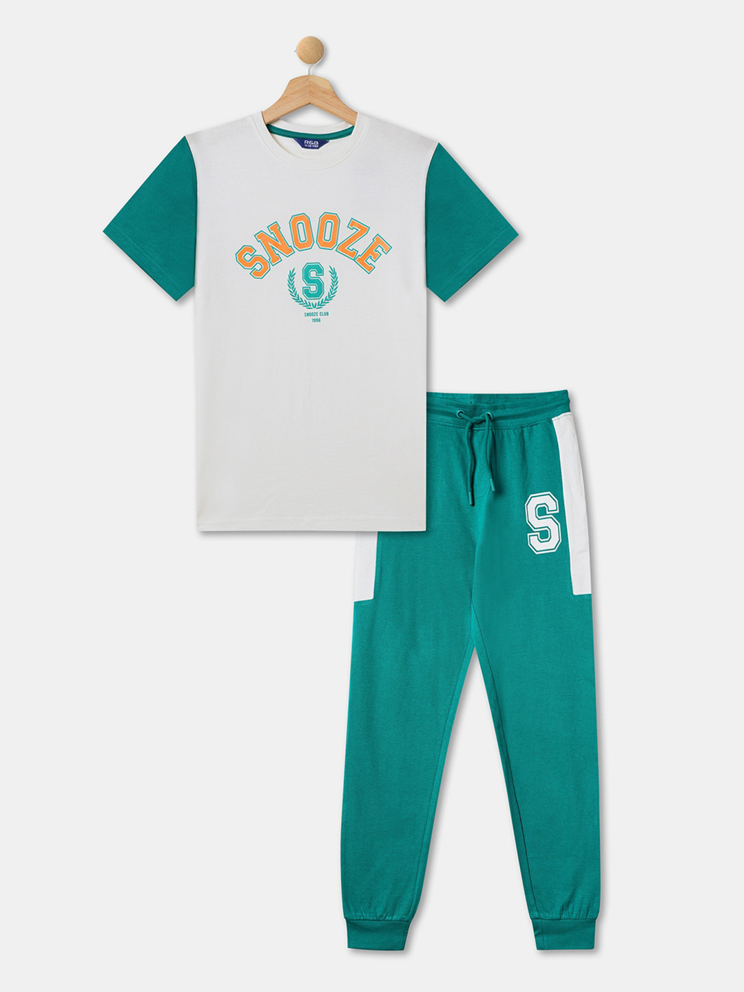 R&B Boys Colourblocked Cotton T-shirt With Lounge Pant Night Suit