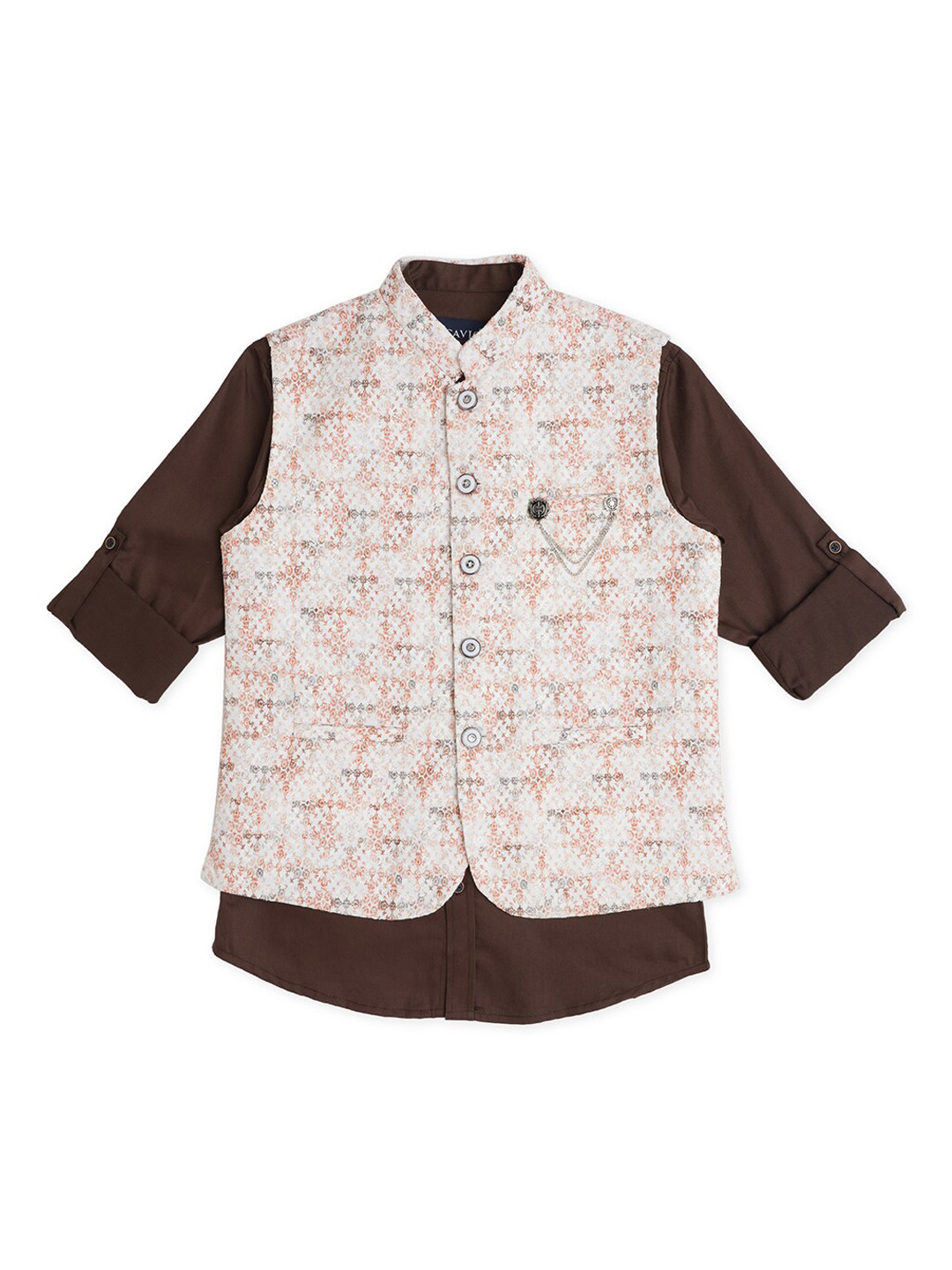 CAVIO Boys Ethnic Motif Woven Designed Nehru Jacket