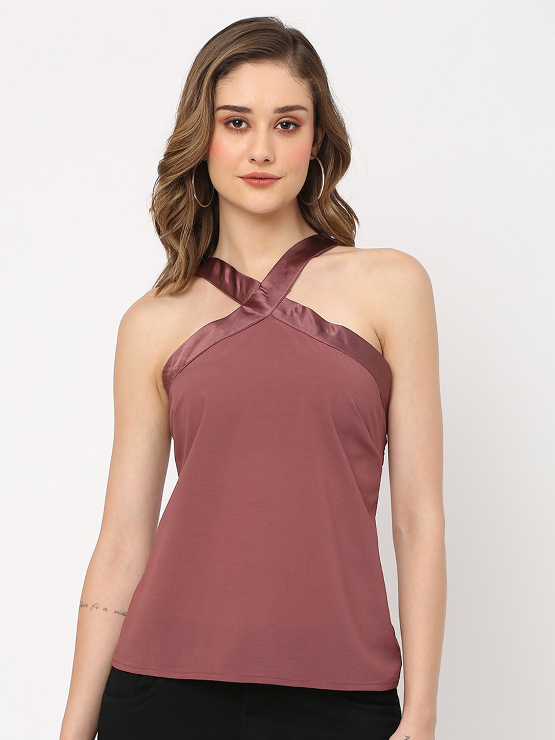 MISH Burgundy Halter Neck Georgette Top