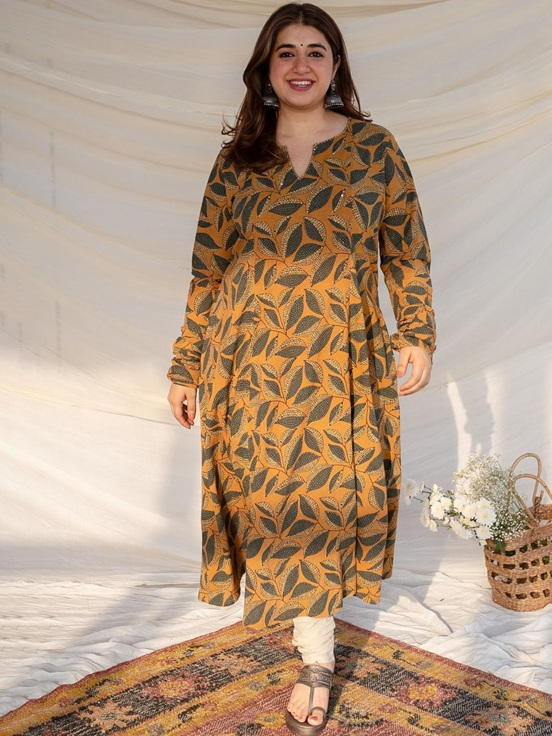 THE INDIAN ETHNIC CO Block Printed Cotton A-Line Kurta