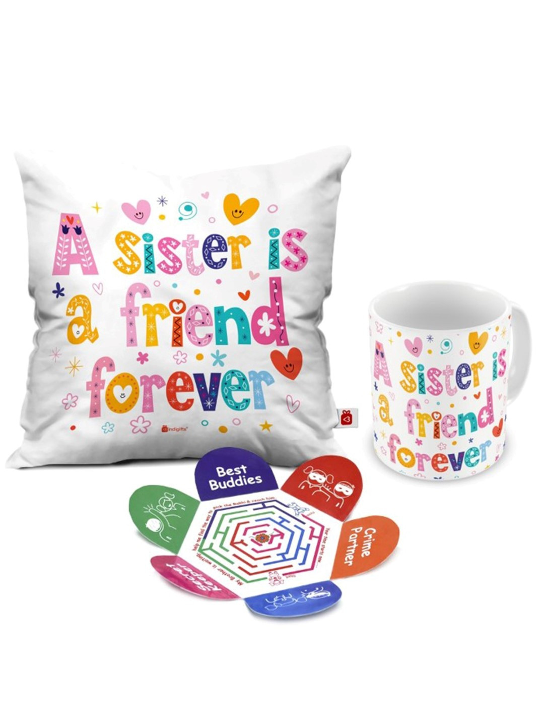 Indigifts White Printed Pre-Filled Cushion & Ceramic Mug Home Gift Set