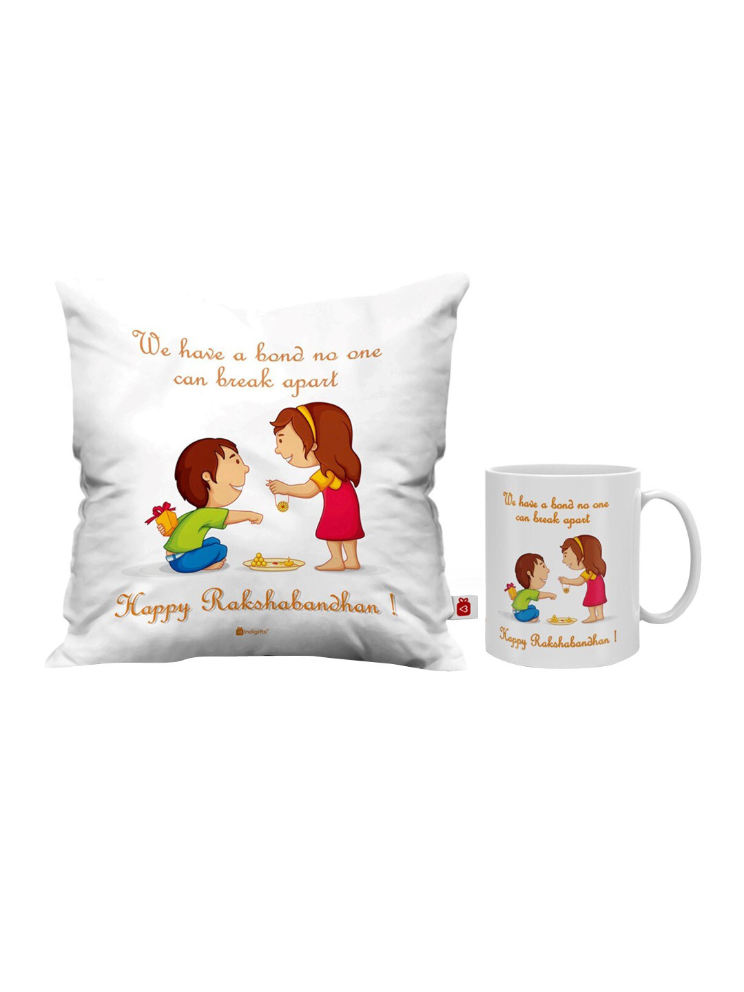 Indigifts Printed White Pre-Filled Cushion with Filler and Ceramic Mug Home Gift Sets