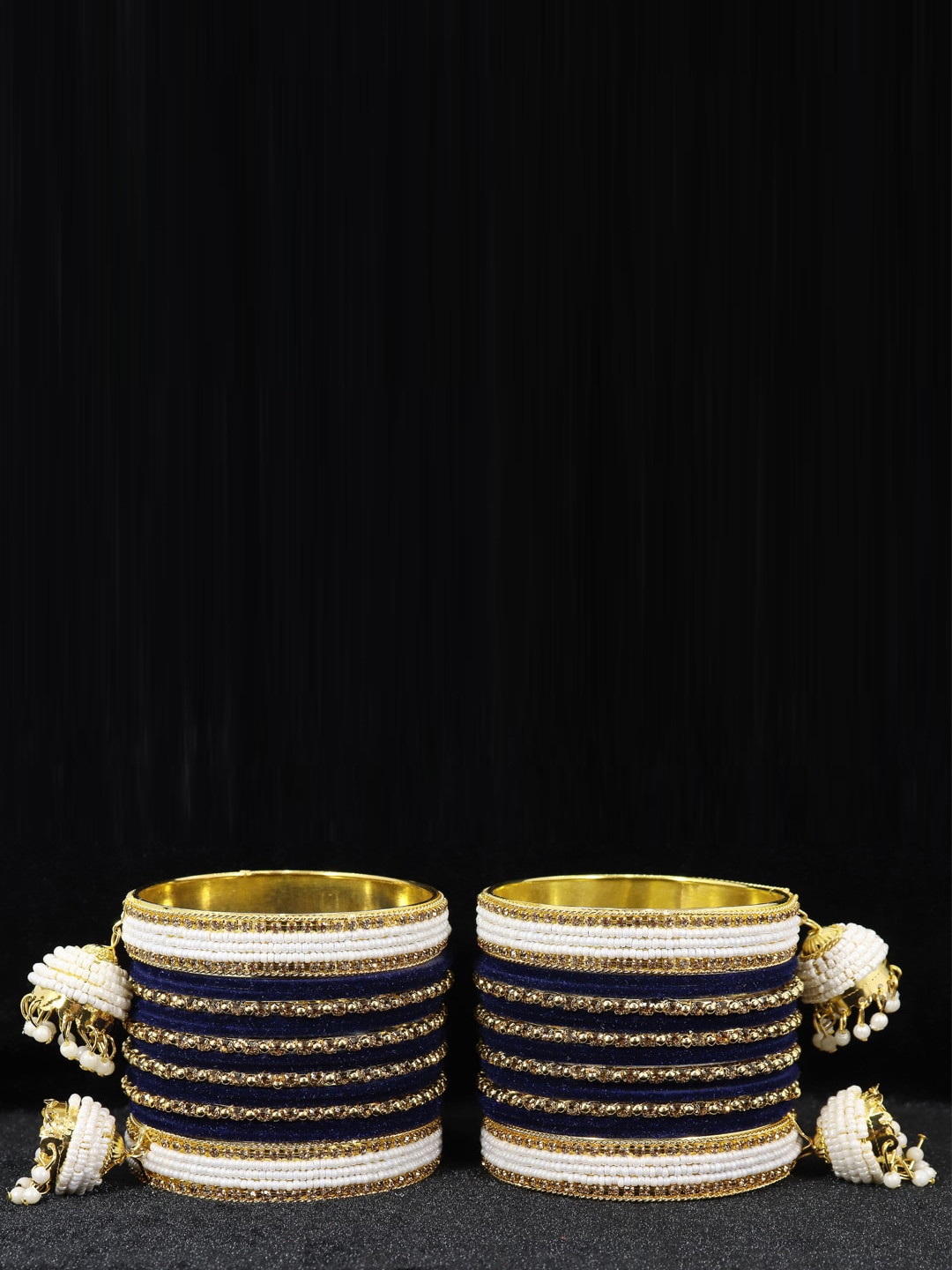 NMII Set Of 32 Zircon Gemstone Studded & Vevet Bangles