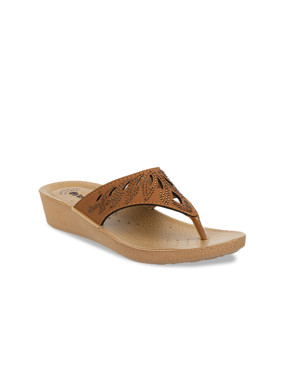 Inblu Embellished Lightweight Anti-Skid Open Toe Flats With Laser Cuts