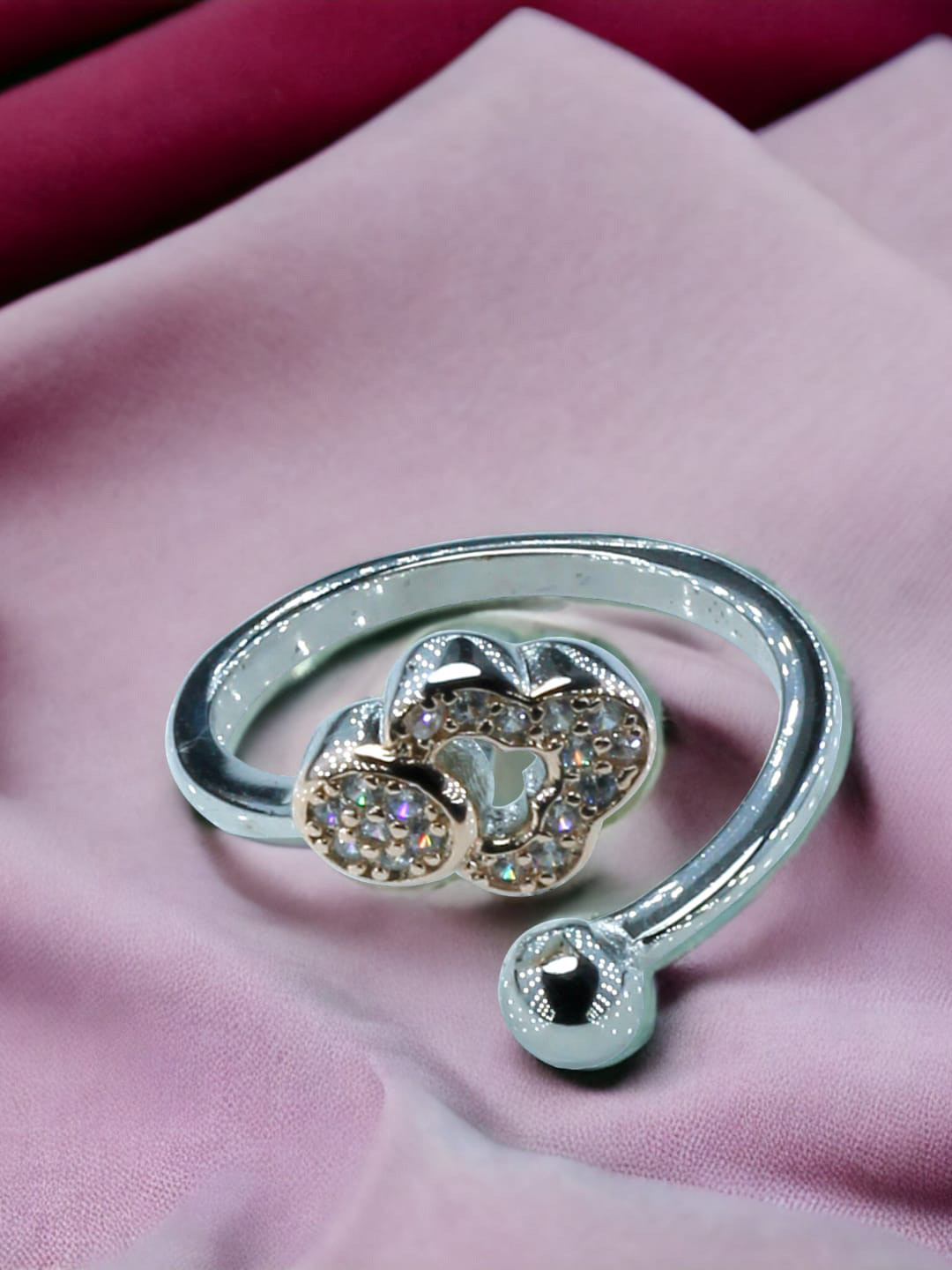 Taraash Rose Gold-Plated 925 Sterling Silver CZ-Studded Finger Ring