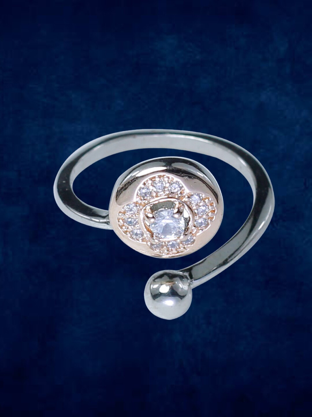 Taraash 925 Sterling Silver Rose Gold-Plated Round Adjustable Finger Ring