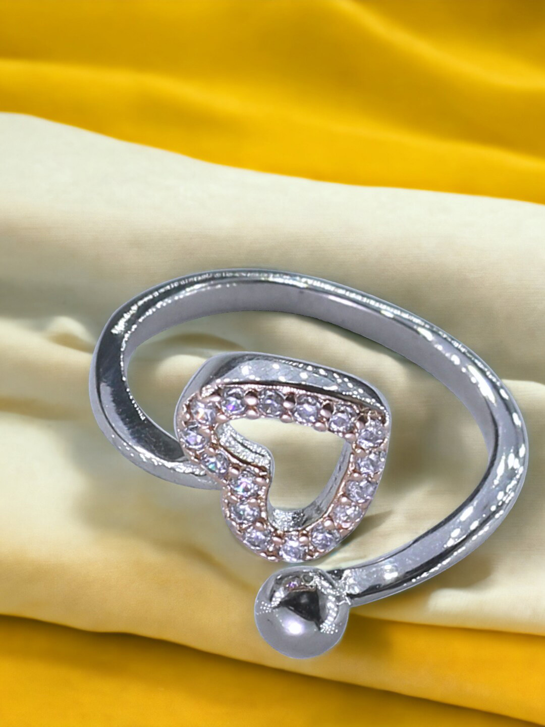 Taraash Rose Gold-Plated 925 Sterling Silver CZ-Studded Heart Finger Ring