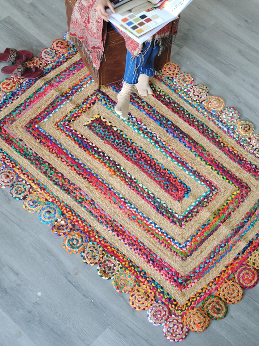 Art Avenue Maze Beige & Pink Braided Jute Recycled Cotton Rectangular Rug