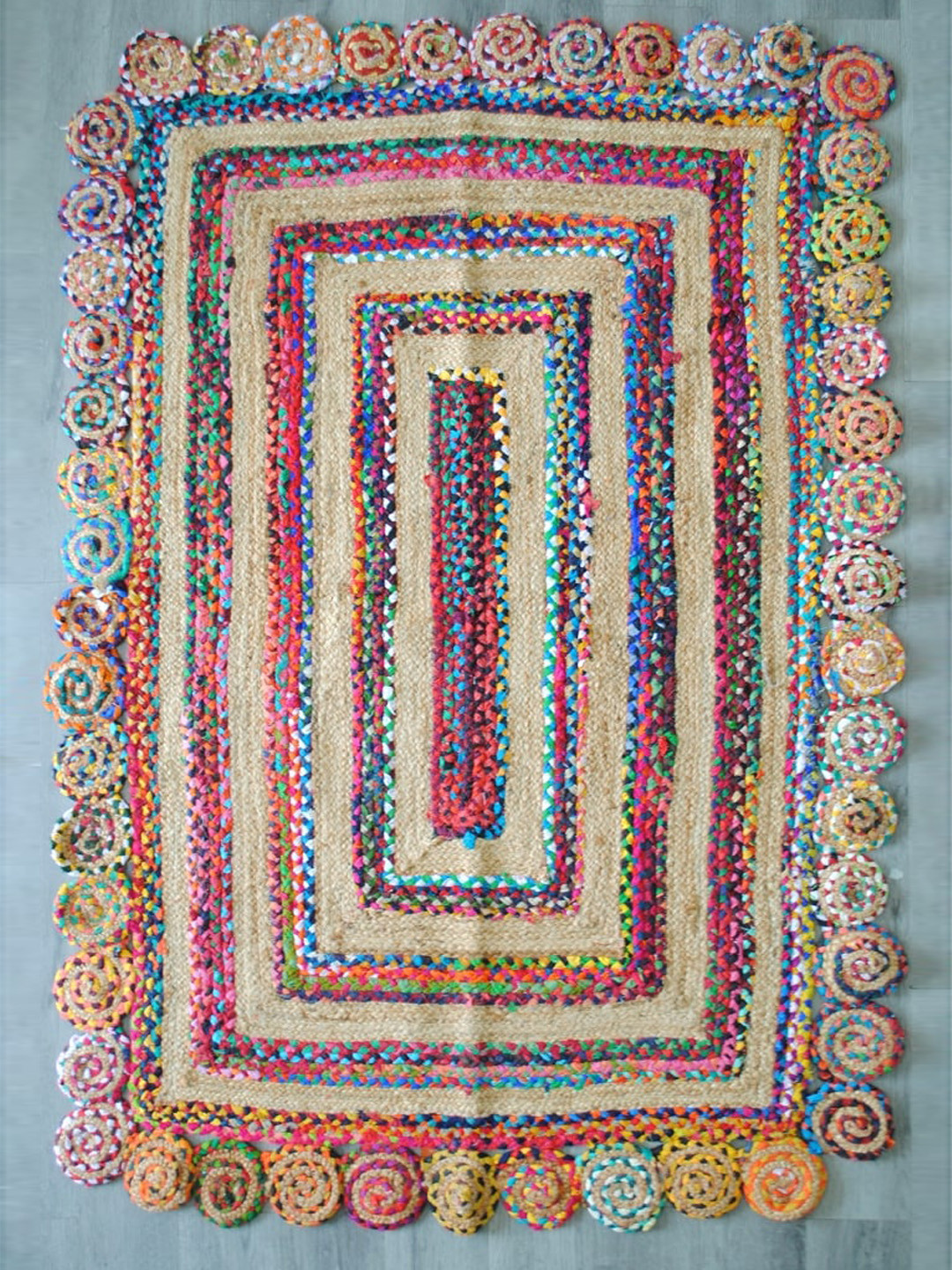 Art Avenue Maze Beige & Yellow Braided Jute Recycled Cotton Rectangular Rug