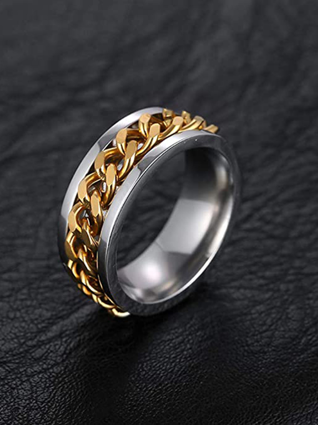 MEENAZ Men Silver-Plated Stainless Steel Chain Linked Finger Ring