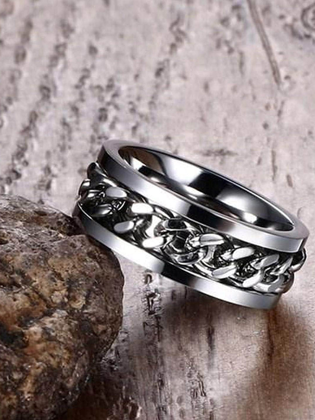 MEENAZ Men Silver-Plated Chain Designed Stainless Steel Finger Ring