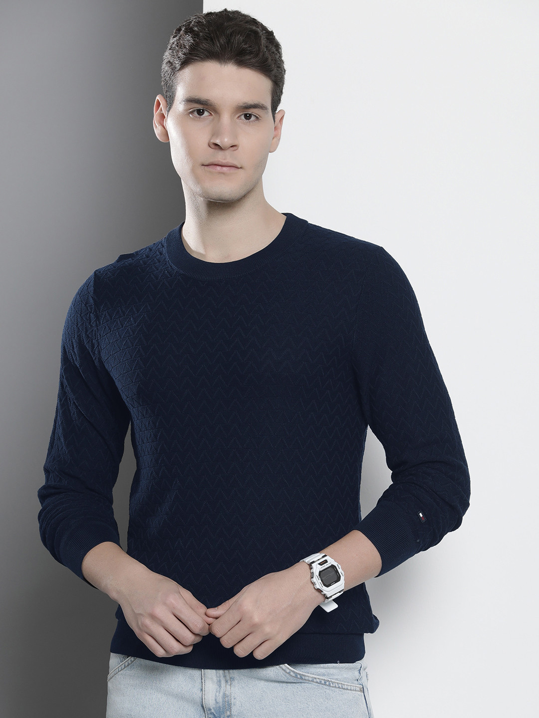Tommy Hilfiger Men Pure Cotton Self Design Pullover