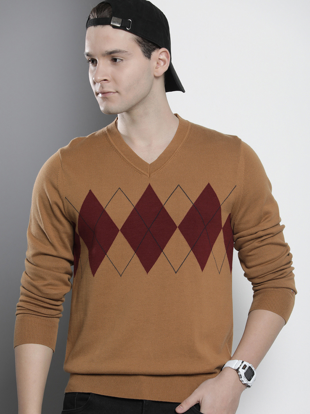 Tommy Hilfiger Men Pure Cotton Argyle Pullover