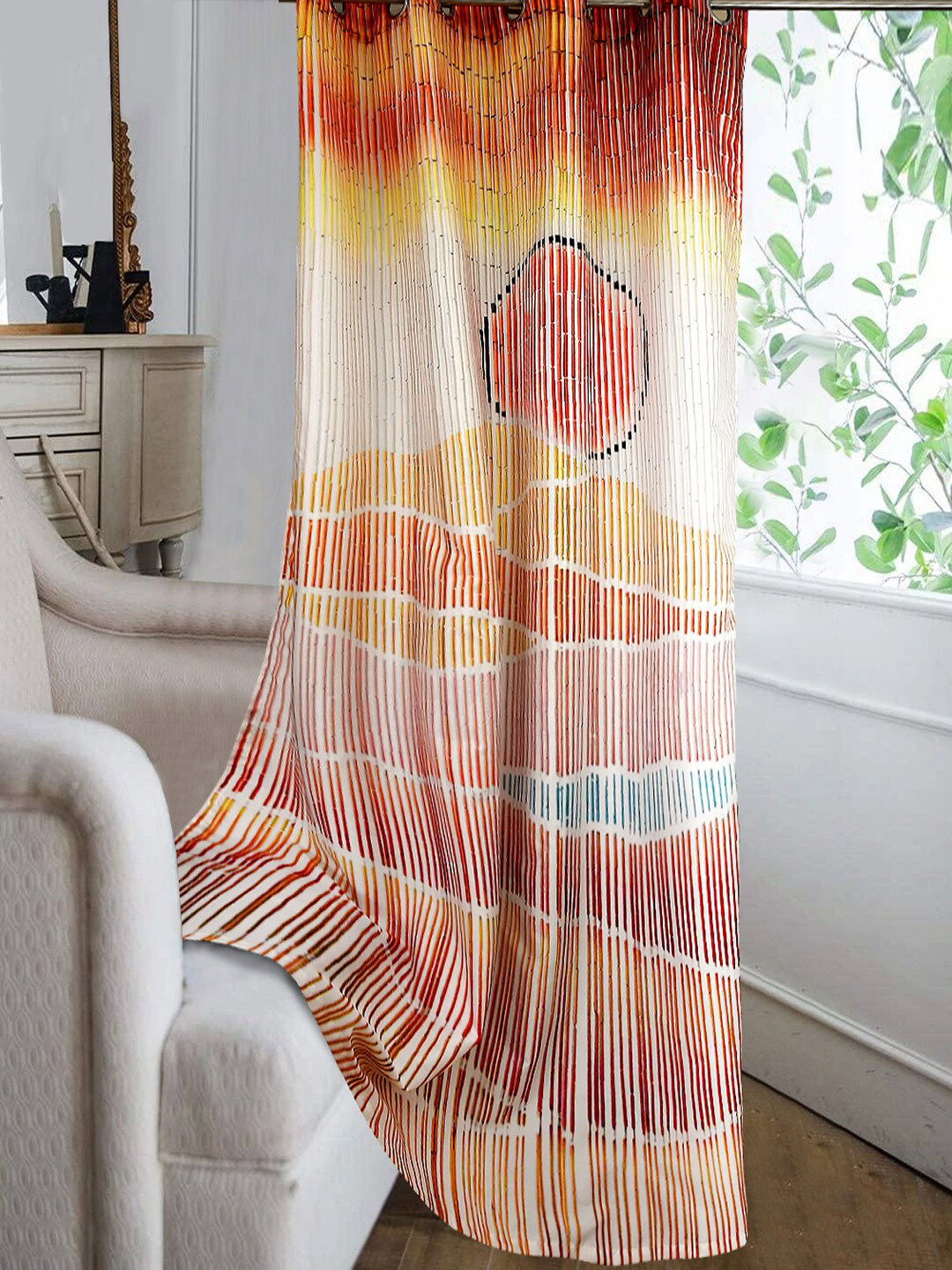 Cortina Red & Orange Printed Window Curtain