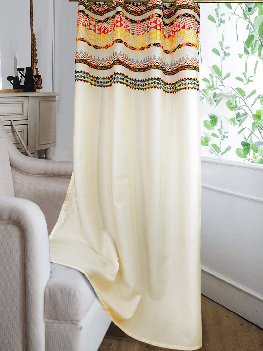 Cortina White & Red Geometric Long Door Curtain