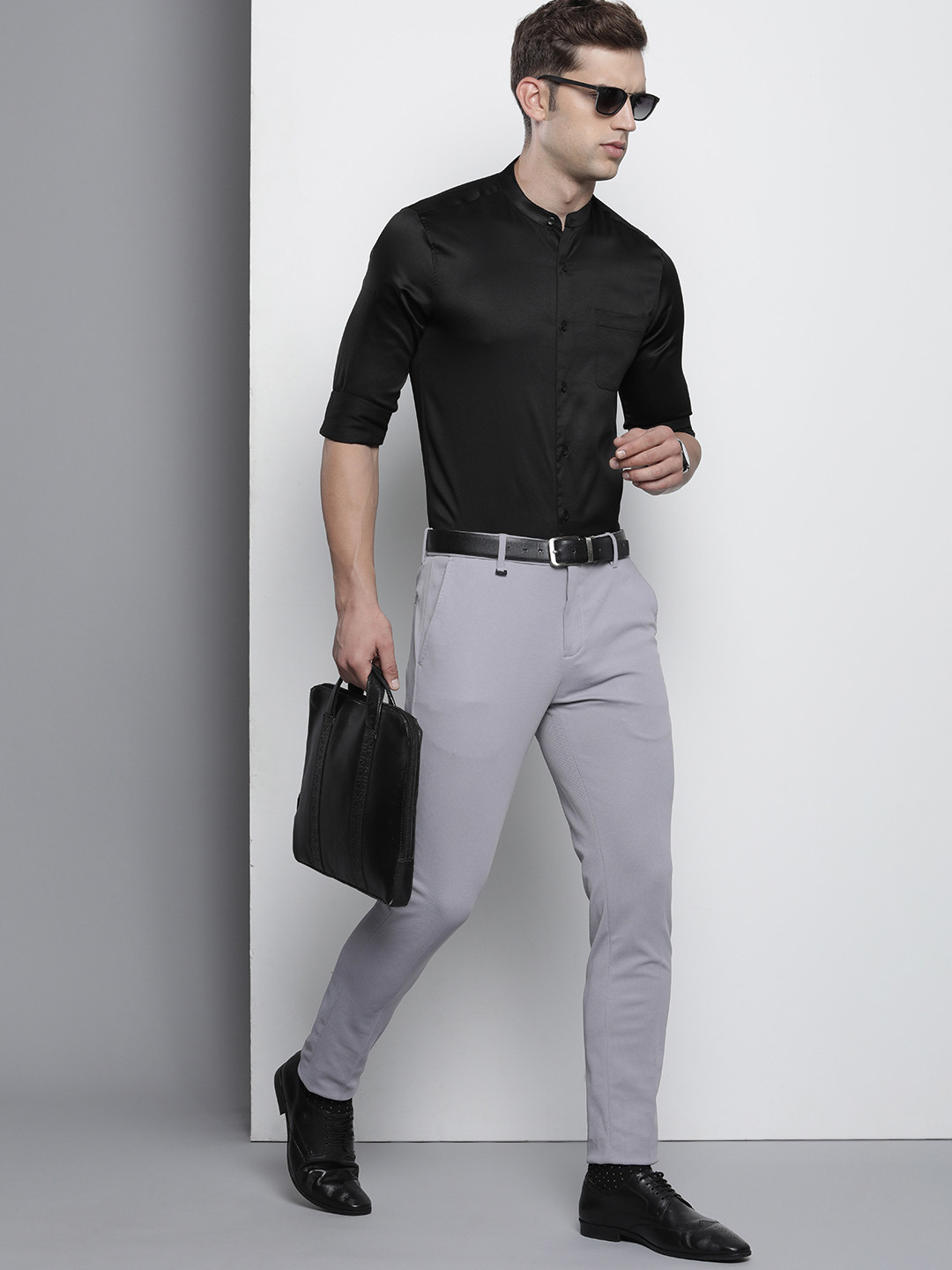 The Indian Garage Co. X Luxe Men Slim Fit Mandarin Collar Formal Shirt