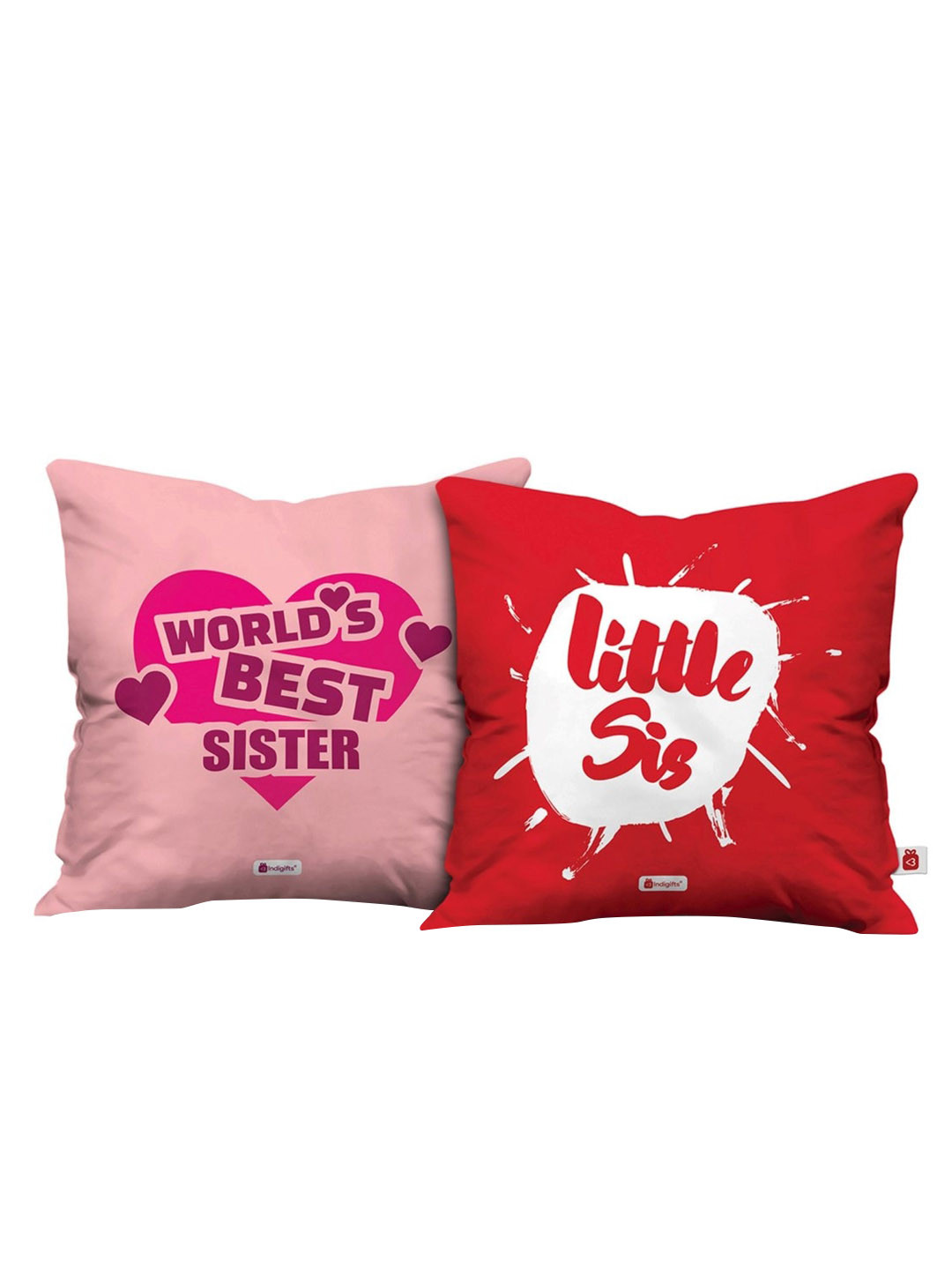 Indigifts Pink & Red 2 Pieces Printed Best Sister & Little Sister Cushion With Filler