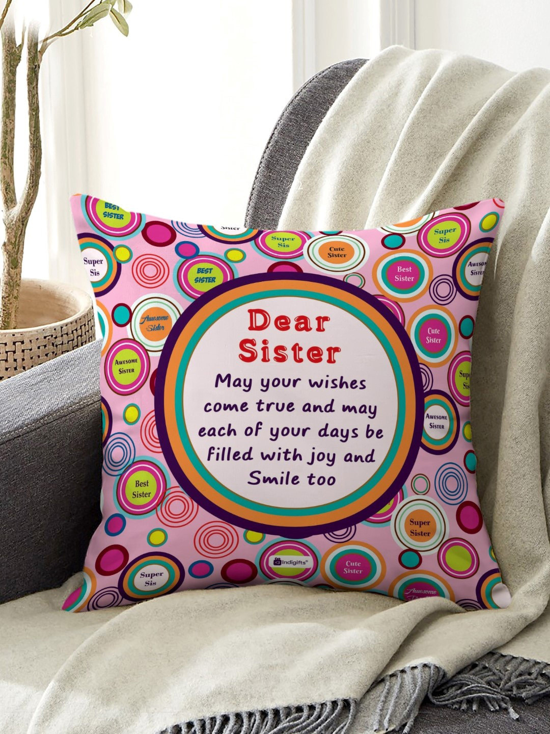 Indigifts Pink Sister Quote Printed Cushions