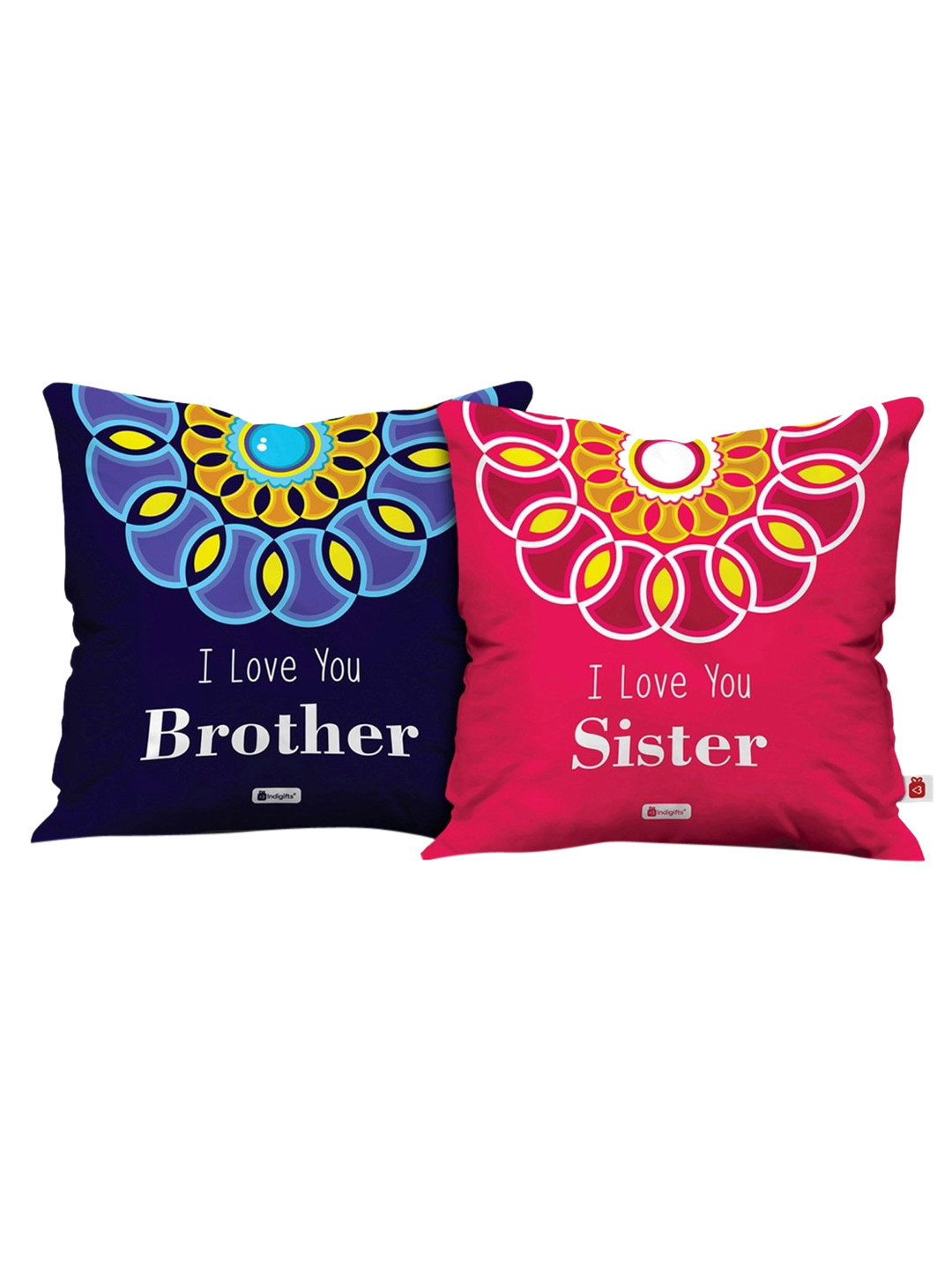 Indigifts Blue & Pink 2 Pieces Printed Love You Brother and Sister Cushions