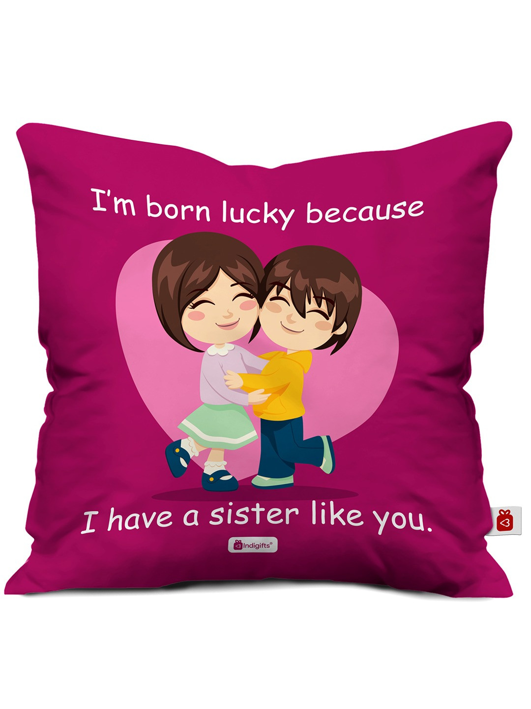 Indigifts Pink & Yellow Sister Quote Printed Pre-Filled Cushion