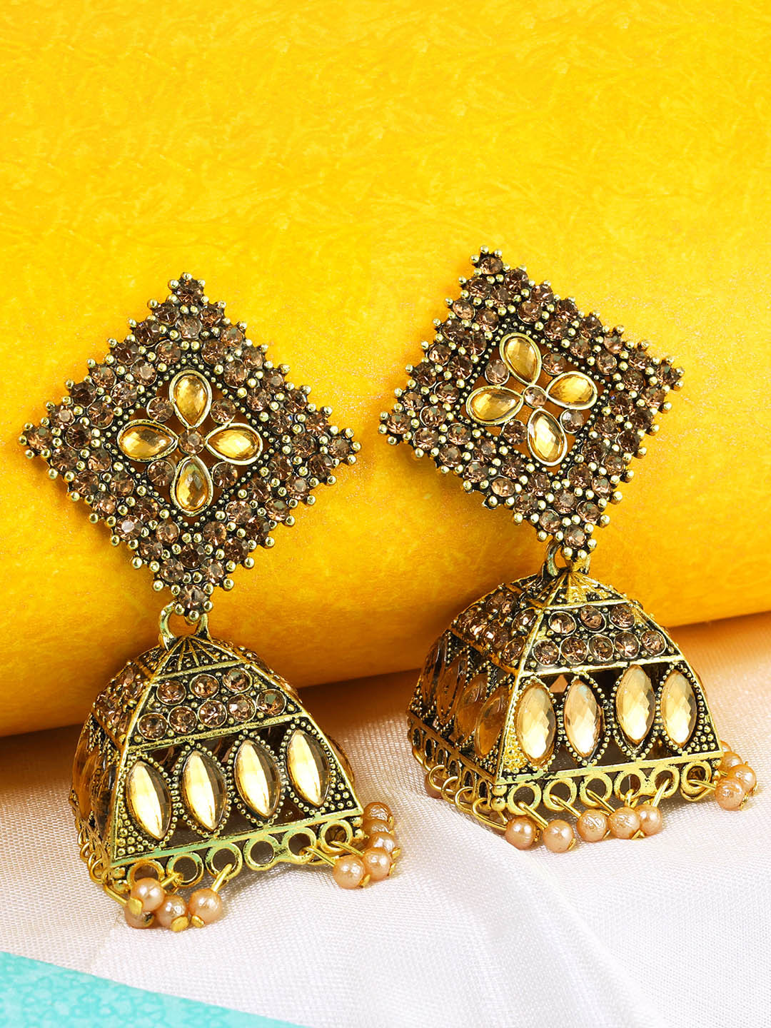 Fashion Frill Gold-Plated Dome Shaped Jhumkas Earrings