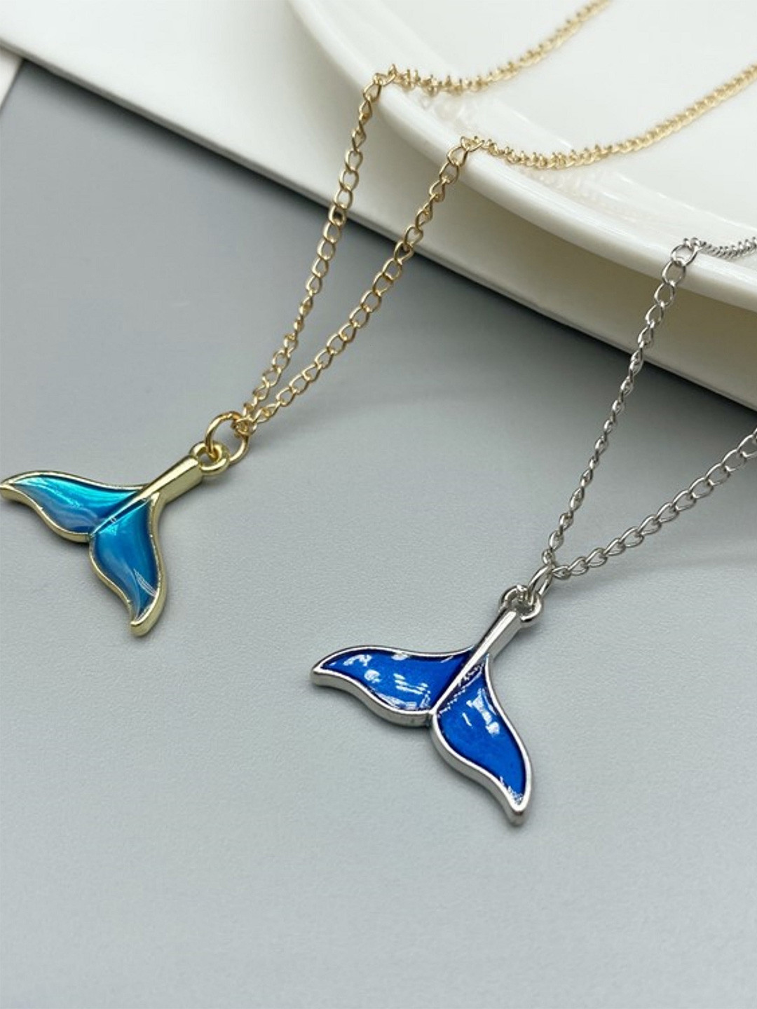 EL REGALO Set Of 2 Blue Mermaid Fish Tail Pendant