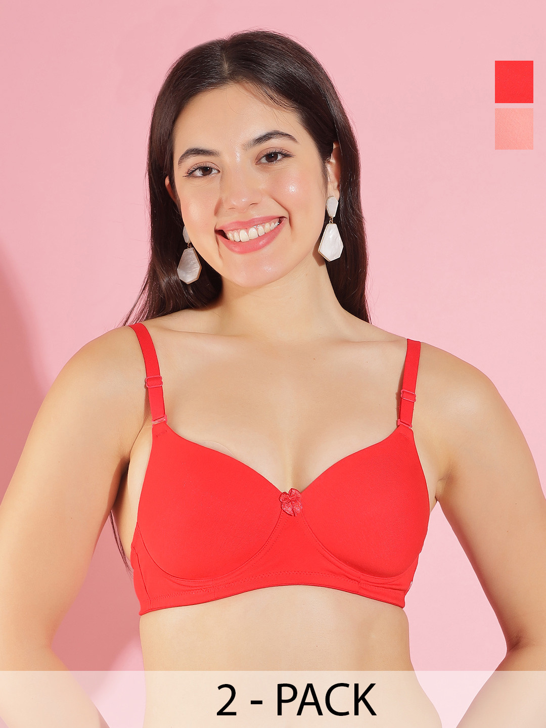 Dollar Missy Pack of 2 Wire-Free Full Coverage Padded Bras DTS-2053-R3-SLR-RED-PO2