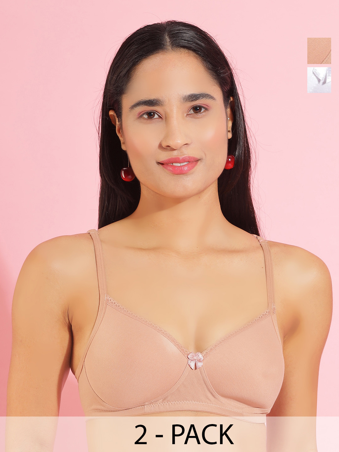 Dollar Missy Pack Of 2 Cotton Wire-Free Full Coverage Padded Bras DTS-2052-R3-WHT-SKN-PO2