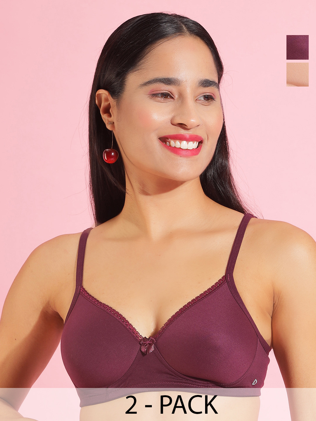 Dollar Missy Pack Of 2 Cotton Wire-Free Full Coverage Padded Bras DTS-2052-R3-SKN-PRP-PO2