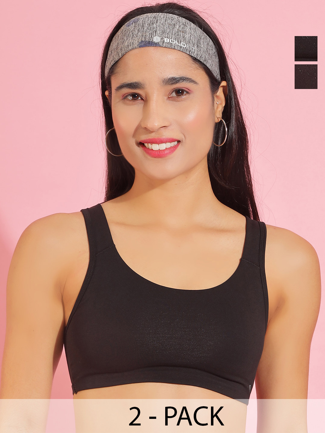 Dollar Missy Pack of 2  Combed Cotton with Stretchy Elastane Wire-Free Moulded Sports Bra